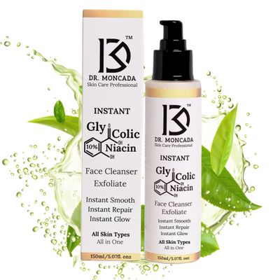 Instant Glycolic Acid Face Wash, Exfoliating Facial Cleanser and Scrub, 10% Glycolic Acid niacinamide aloe vera Instant makeup remover Anti-Aging pore minimizer Smooth Skin all-in-one 5.07 0nz