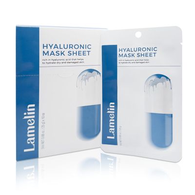 Lamelin Hyaluronic Niacinamide Sheet Mask, 10 Pack, Anti Aging Moisturizing Revitalizing Cucumber White Birch Extract Made In Korea