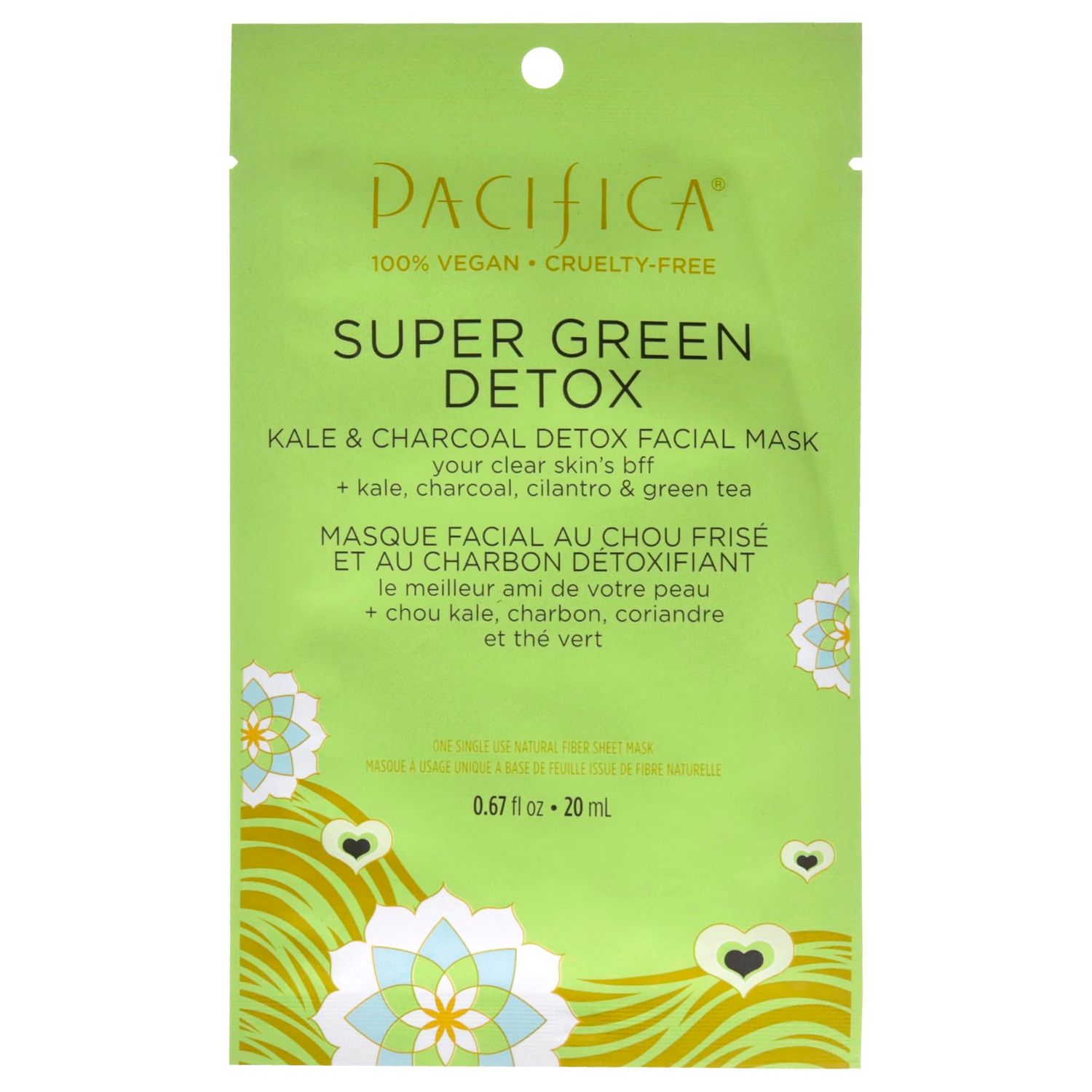 Pacifica Face Mask - Super Green Detox Kale &amp; Charcoal Detox Facial Sheet Mask - 0.67 oz Mask