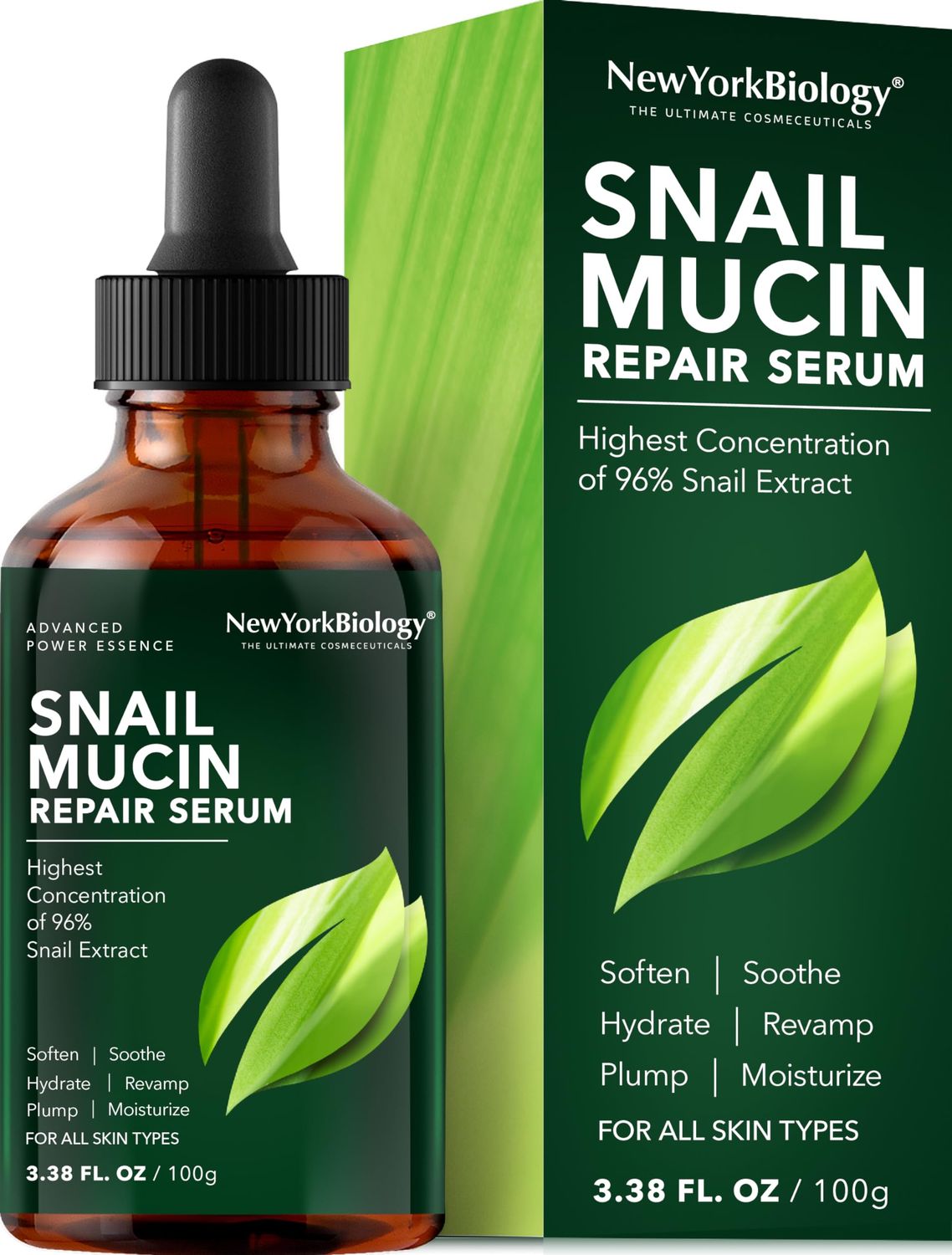 New York Biology 96% Korean Snail Mucin Serum for Face 3.38 Fl. oz 100 ml - Facial Skin Care Snail Mucin Moisturizer for Dry, Dull Skin and Wrinkles - Skin Care Hydrating Face Serum