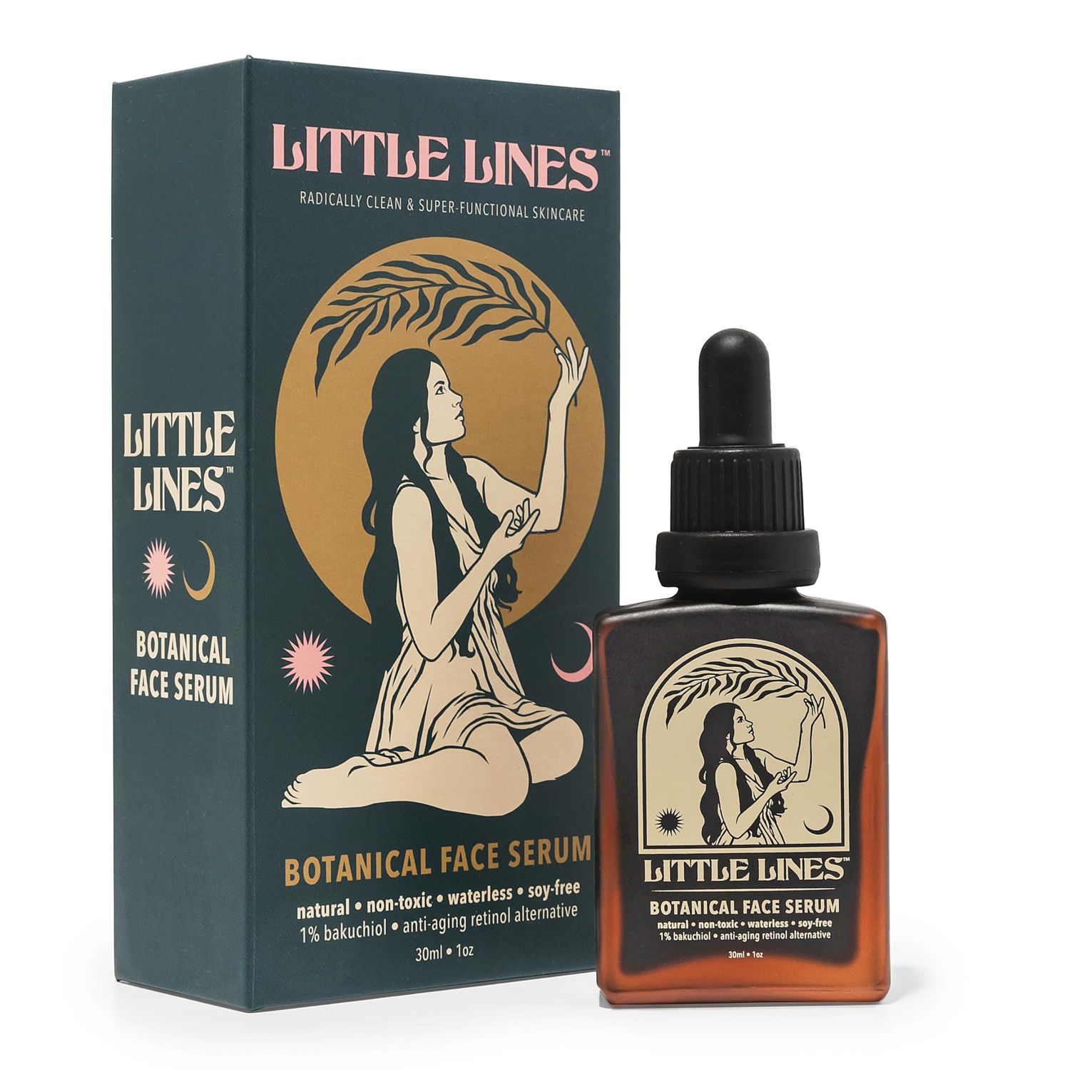 LITTLE LINES Botanical Bakuchiol Face Serum | Retinol Alternative | Anti-Aging Natural Skin Care For Fine Lines &amp; Wrinkles | Hydrating &amp; Brightening | Face Oil | Cold-Pressed &amp; Waterless