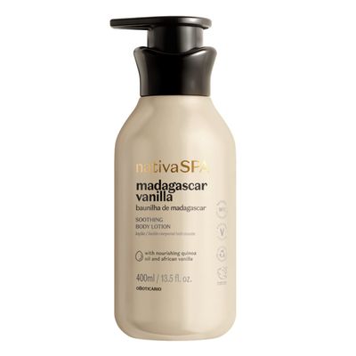 Nativa SPA by O Boticrio, Madagascar Vanilla Moisturizing Body Lotion, Fragranced Skin Moisturizer with Purified Quinoa Drops, 13.5 Ounce