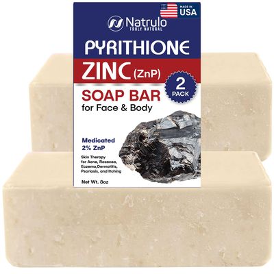 Herblov Pyrithione Zinc Soap Bar for Face &amp; Body, 4oz | Cleanser for Acne, Rosacea, Eczema, Dermatitis, Psoriasis, Itching | Cleansing, Calming Facial Wash | Zinc Soap Bar Made in USA (Pack of 2)