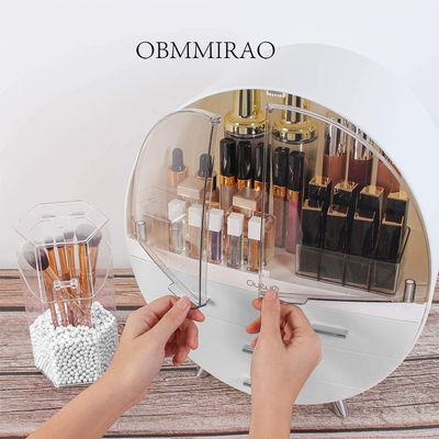OBMMIRAO Elegant Dustproof Makeup Storage Organizer Box, Waterproof Large Cosmetics Organizer Storage with Drawers Skincare Cosmetic Display Cases for Countertop Bathroom Dresser Dedroom