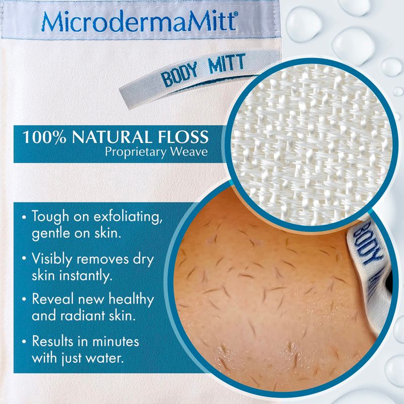 MicrodermaMitt Deep Exfoliating Mitt for Shower - Dead &amp; Dry Skin Remover - Keratosis Pilaris - Body Exfoliator Glove for Men &amp; Women - No Dyes