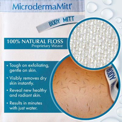 MicrodermaMitt Deep Exfoliating Mitt for Shower - Dead &amp; Dry Skin Remover - Keratosis Pilaris - Body Exfoliator Glove for Men &amp; Women - No Dyes