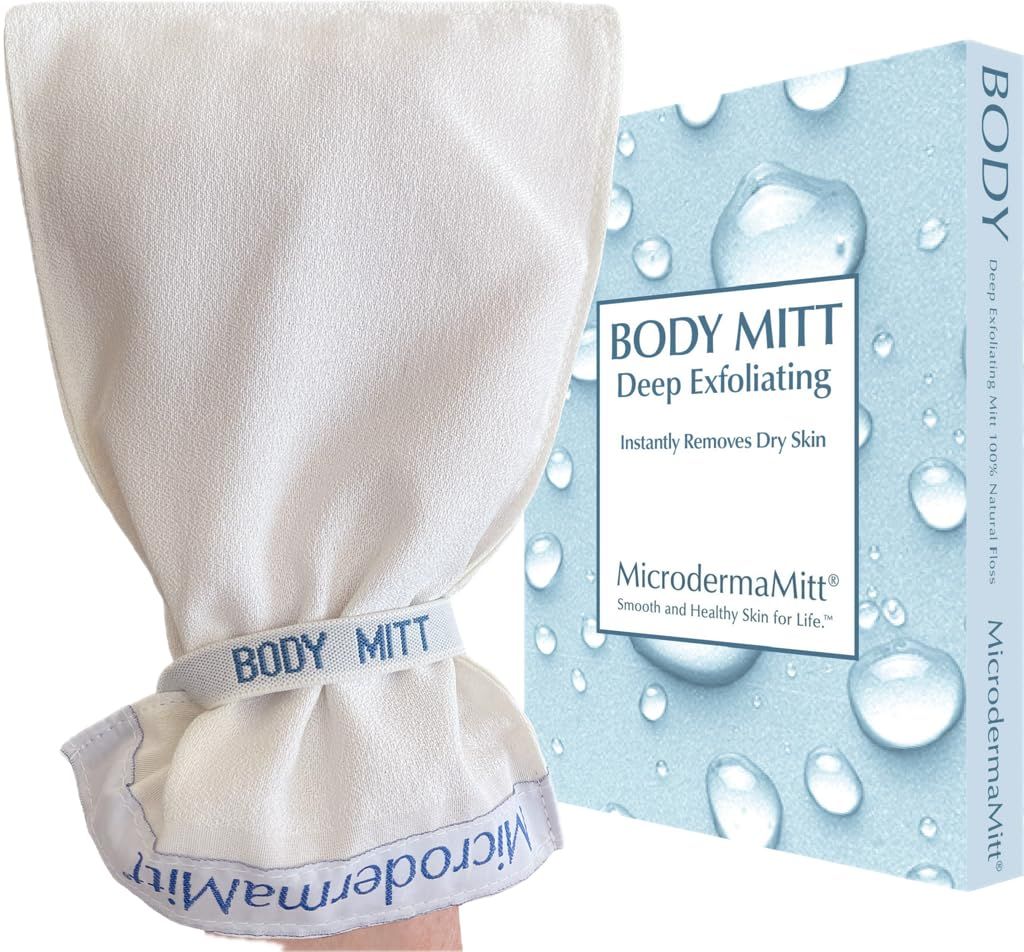 MicrodermaMitt Deep Exfoliating Mitt for Shower - Dead &amp; Dry Skin Remover - Keratosis Pilaris - Body Exfoliator Glove for Men &amp; Women - No Dyes