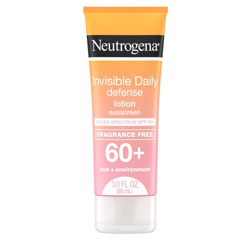 Neutrogena Invisible Daily Defense Fragrance-Free Sunscreen Lotion, Broad Spectrum SPF 60+, Oxybenzone-Free &amp; Water-Resistant, Sun &amp; Environmental Aggressor Protection, 3.0 fl. oz