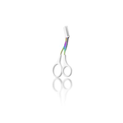 MayFancy 2024 New Precision Eyebrow Scissors with Comb, Comb and eyebrow scissors two-in-one designStainless Steel Non-Slip Makeu Tool (White)