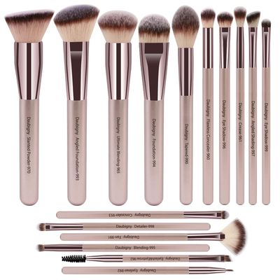 Makeup Brushes, Daubigny 16Pcs Complete Premium Synthetic Makeup Brush Set with Professional Foundation Brushes Powder Concealers Eye shadows Blush Makeup Brush for Perfect Makeup (Champagne Gold)