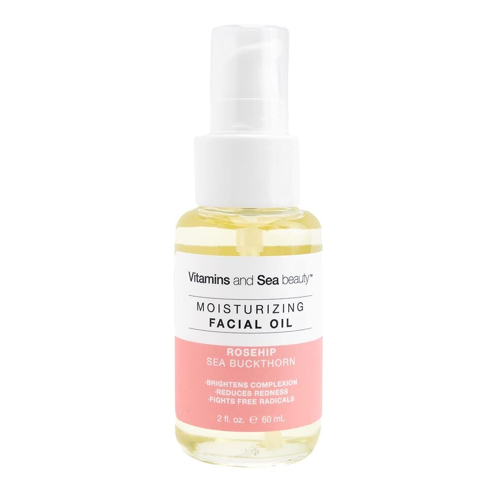 VITAMINS AND SEA BEAUTY Face Oil Facial Day Moisturizer Hydrating with Rosehip Oil and Sea Buckthorn, All Skin Types, 2 Fl Oz