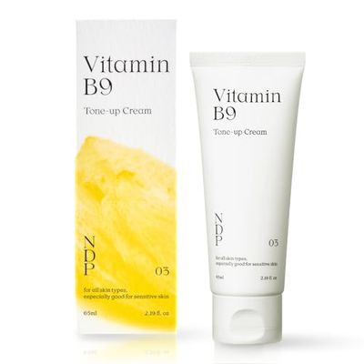 NATURAL DERMA PROJECT Makeup Primer Vitamin B9 Cream for Glowy (65ml / 1.69 Fl Oz) Korean Skincare, Tone Up, Glass Skin, Flawless Finish, Dewy Radiance, Niacinamide, NDP