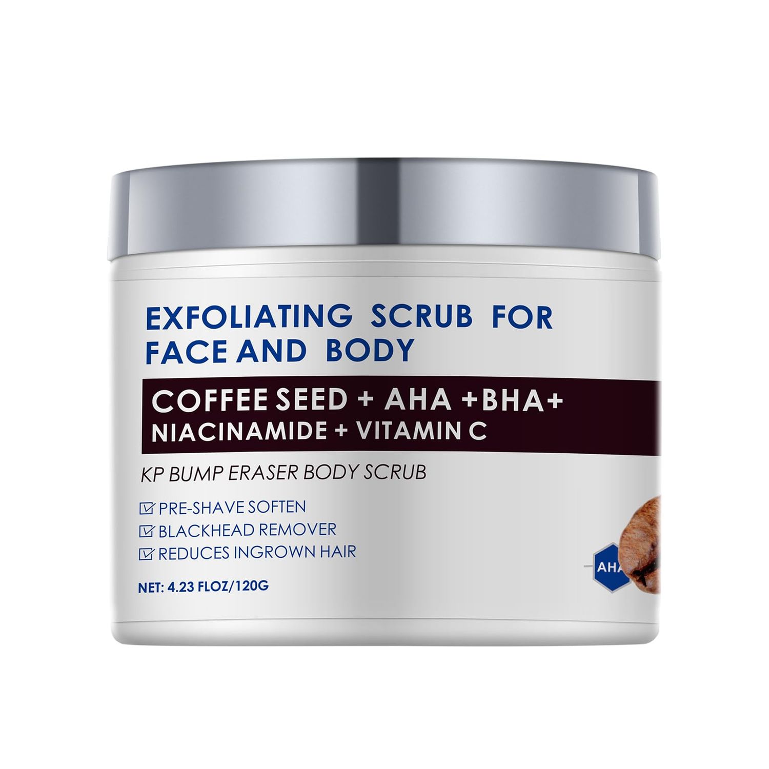 KP Bump Eraser Body Scrub with 10% AHA BHA Ingrown Hair Keratosis Pilaris Razor Bump Treatment Exfoliating Body Scrub Exfoliator Exfoliant Face Scrub for Strawberry Leg Pre-shaven Blackhead 4.23OZ