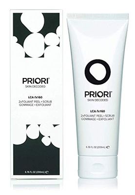 Priori Skincare 2xfoliant Peel + Scrub for Face and Body Lactic Acid Retinol Vitamin C, E At-Home Microdermabrasion Anti-Irritant Dermatologist Tested 6.8 fl oz