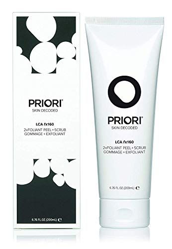 Priori Skincare 2xfoliant Peel + Scrub for Face and Body Lactic Acid Retinol Vitamin C, E At-Home Microdermabrasion Anti-Irritant Dermatologist Tested 6.8 fl oz