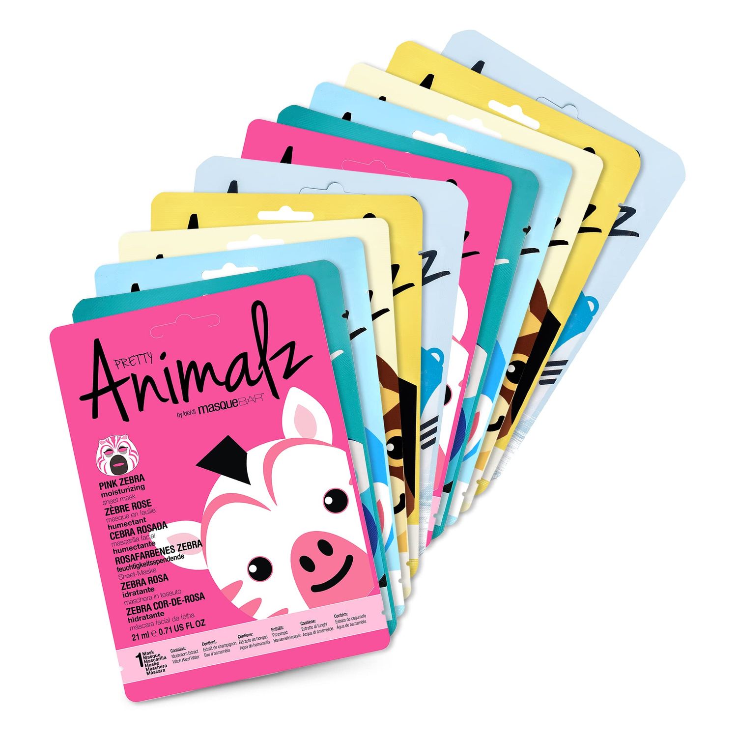 masque BAR Pretty Animalz Facial Sheet Masks, Fun &amp; Unique Skincare Face Mask with Animal Character Prints, Hydrating &amp; Soothing Korean Facial Mask, Nourishing &amp; Exfoliating Skin Care, Pack of 12