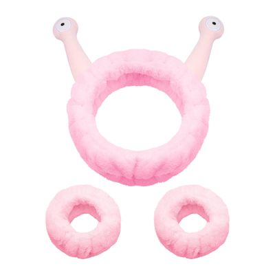 KDVOG Soft Spa Headband and Wristbands for Face Washing, Cute Snail Makeup Headbands Elastic Skincare Hair Band Shower Head Wraps Hair Accessories for Women Girls