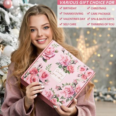 Valentines Day Gifts for Her, Relaxing Spa Gifts for Women Self Care Gifts Care Package Unique Birthday Gifts for Women Friend Her Mom Sister Wife Daughter w/Winter Beanie Hat Plaid Scarf Gloves Set