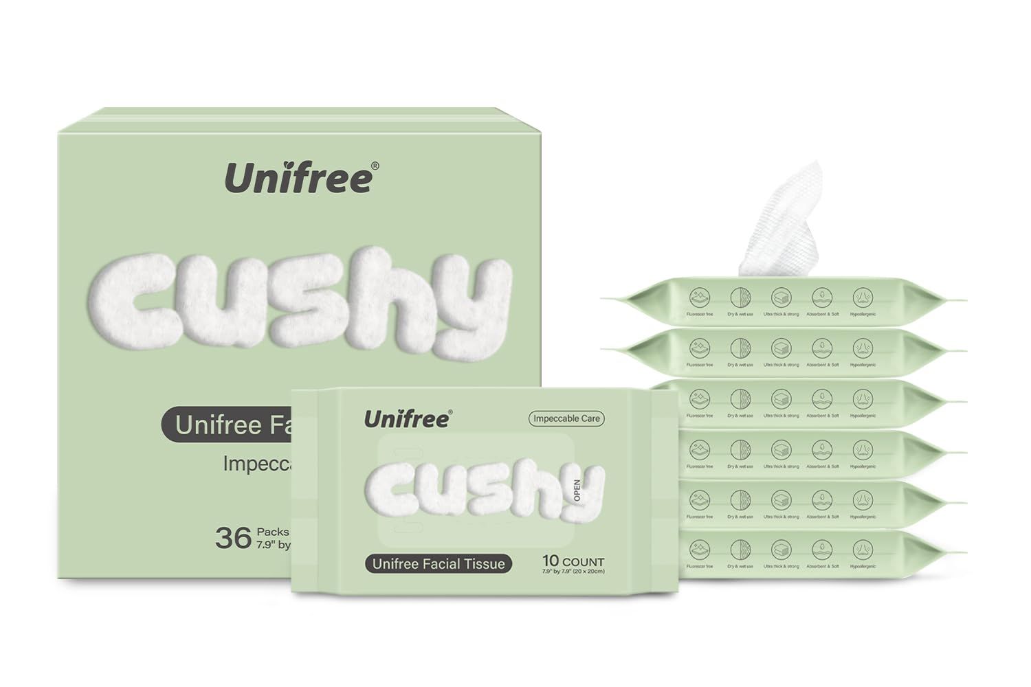 Unifree Facial Towels I Towelettes I Dry Wipes I Makeup Remover I Facial Tissues I On-the-go Convenient Pack (360 count)