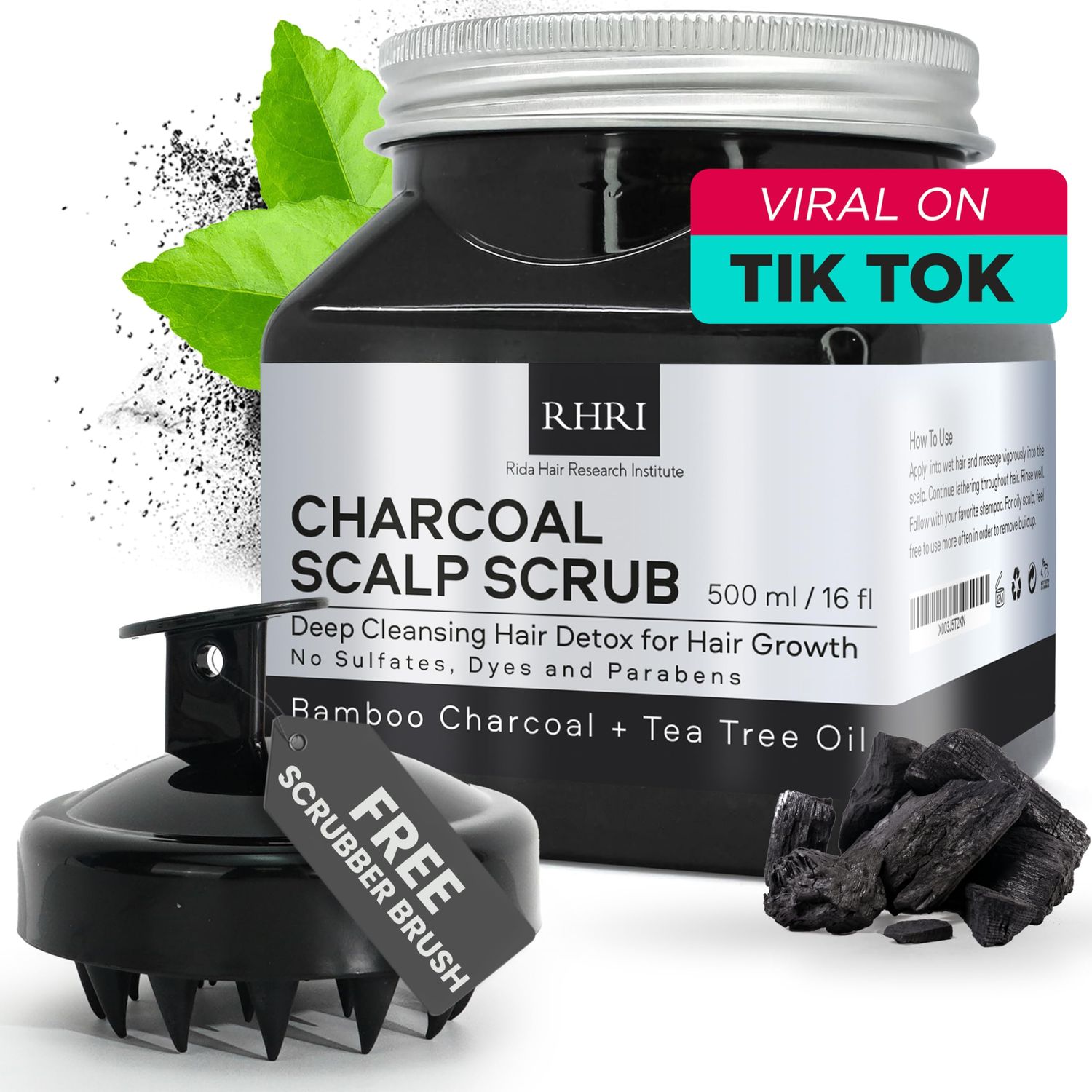 Sulfate-Free Charcoal Scalp Scrub with Bamboo Charcoal &amp; Tea Tree Oil | Exfoliating Hair &amp; Scalp Treatment for Detox, Dandruff &amp; Build-Up | Scalp Exfoliator Scrub ( 16 Fl Oz )