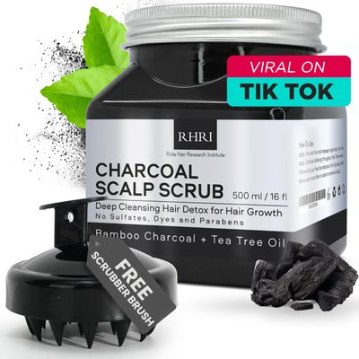 Sulfate-Free Charcoal Scalp Scrub with Bamboo Charcoal &amp; Tea Tree Oil | Exfoliating Hair &amp; Scalp Treatment for Detox, Dandruff &amp; Build-Up | Scalp Exfoliator Scrub ( 16 Fl Oz )