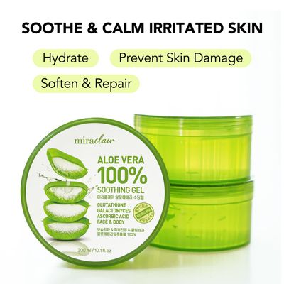MIRACLAIR Aloe Vera Gel for Face, Skin, Hair &amp; Sunburn Relief, 100% Pure Aloe Gel for All Skin Types. Made in Korea. 300ml (10.1fl.oz)