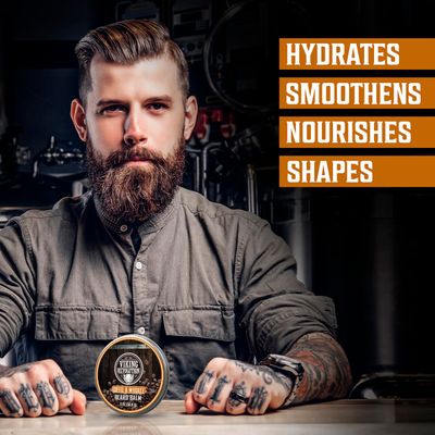 Viking Revolution Coffee Whiskey Beard Balm for Men - Beard Butter for Men with Argan Oil and Jojoba Oil - Beard Softener and Beard Moisturizer for Men Beard Styling Balm (1 Pack, 2oz)