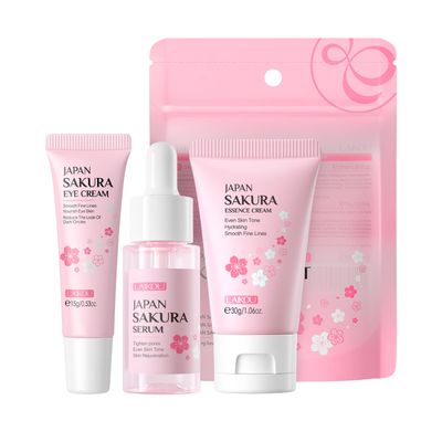 LAIKOU Skin Care Set JAPAN SAKURA Women Beauty Gift Sets Skin Care Kit with Serum, Eye Cream, Face Cream Travel Kit for Women Wife Mom Teen Girls TSA-friendly Sizes Birthday Gift 3pcs