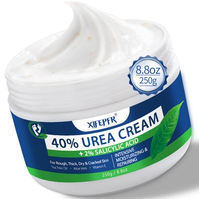 Xifepfr Urea Cream 40 Percent for Feet Maximum Strength, with 2% Salicylic Acid Urea Foot Cream for Dry Cracked Heels and Feet, Tea Tree Oil Foot Cream for Corn and Callus Remover (8.8Oz)