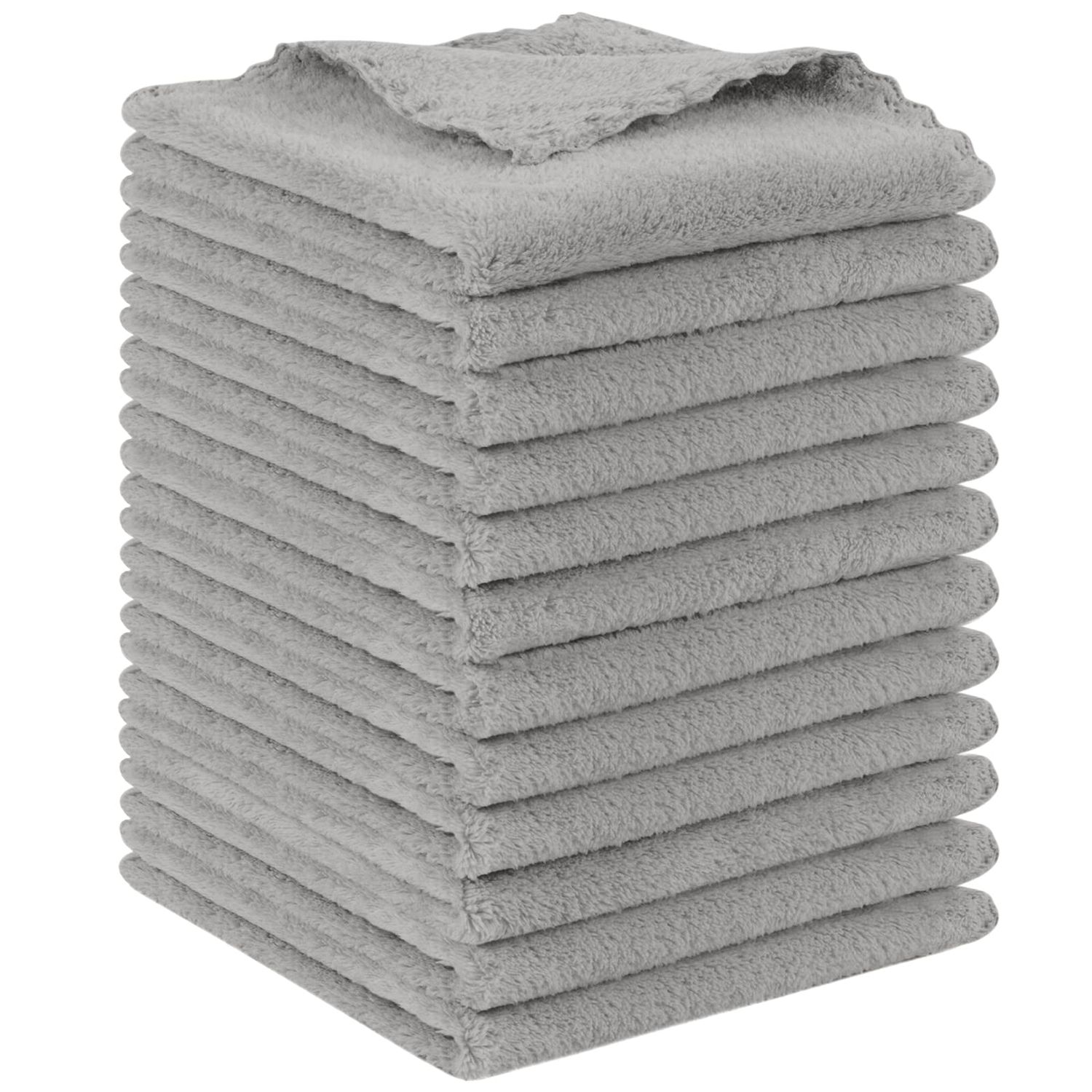 SUNLAND Microfiber Face Cloth Reusable Makeup Remover Facial Cleansing Towel Ultra Soft Face Washcloth 12inchx12inch 12 Pack Grey