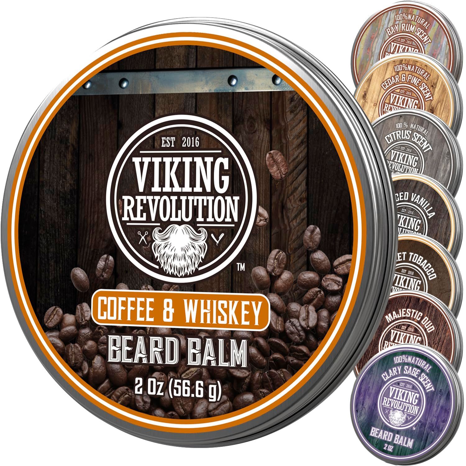Viking Revolution Coffee Whiskey Beard Balm for Men - Beard Butter for Men with Argan Oil and Jojoba Oil - Beard Softener and Beard Moisturizer for Men Beard Styling Balm (1 Pack, 2oz)