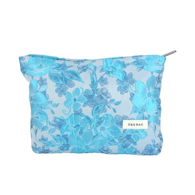 HEY M&amp;Q Cosmetic Bags Makeup Bags for Women,Travel Makeup Bag Large Capacity Canvas Toiletry Bag,Makeup Organizer Skincare Bag Zipper Pouch, Blue Flowers