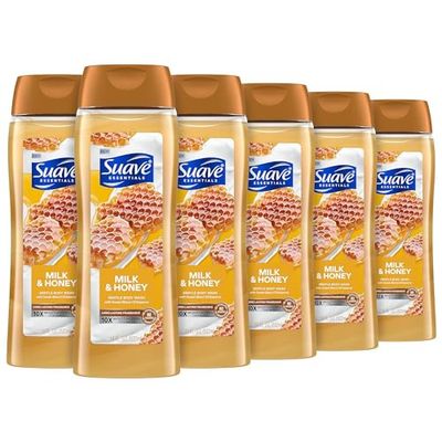 Suave Moisturizing Body Wash, with Milk &amp; Honey and Vitamin E Extract, No Parabens, No Phtahaltes, 18 Oz Pack of 6