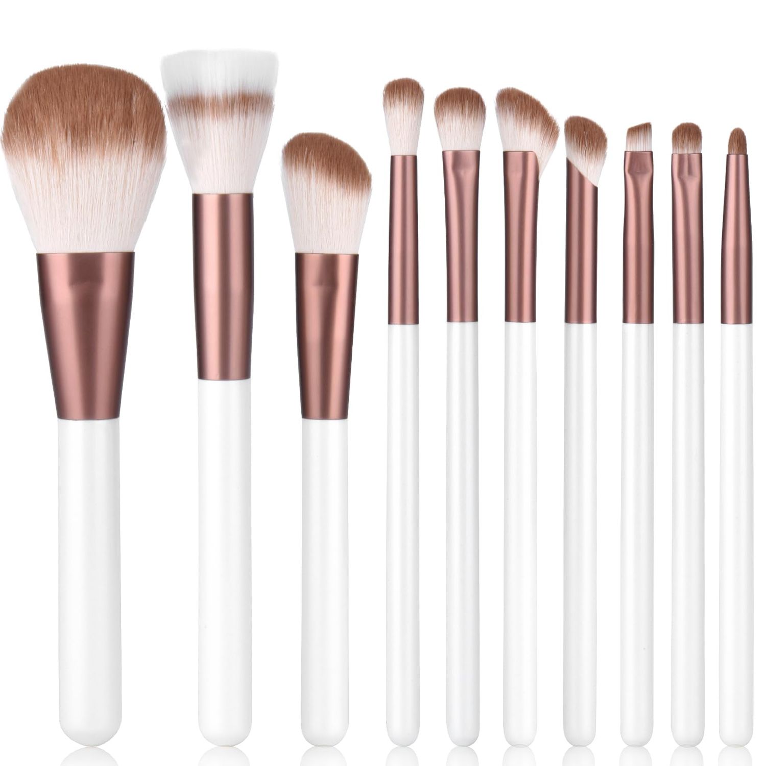 SHELWIN Makeup Brushes Set With Case 10Pcs White Makeup Brush Kit Foundation Eyeshadow Powder Blending Kabuki Eyebrow Eyelash Brushes Cosmetic Brush Travel Kit Gift (White+Brown)