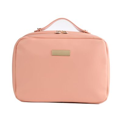 OLBUPS Portable Large Capacity Cosmetic Bag, Skincare Products, Makeup Brush Storage Bag, Double Layer Makeup Bag (Pink)