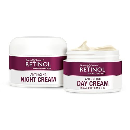 Retinol Anti-Aging, Vitamin Enriched Night Cream &amp; Day Cream - Your 24 HOUR skincare duo that works day and night to give you younger-looking skin, 1 Ounce Each