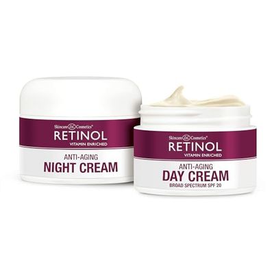 Retinol Anti-Aging, Vitamin Enriched Night Cream &amp; Day Cream - Your 24 HOUR skincare duo that works day and night to give you younger-looking skin, 1 Ounce Each