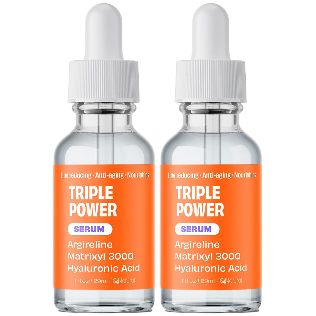 IQ Natural Martixyl 3000 Serum for Face, Argireline Peptides Serum for Face Anti Aging Serum, Argireline Serum, Face Serum for Women Men, Hydrating Serum for Face, Matrixyl Serum - 1oz (2 PACK)