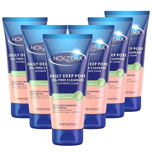 Noxzema Ultimate Clear Daily Deep Pore Oil-Free Cleanser for Soft, Smooth Skin Daily Face Wash for Women and Men, Facial Cleanser for Acne Prone Skin, 6 Oz Ea (Pack of 6)