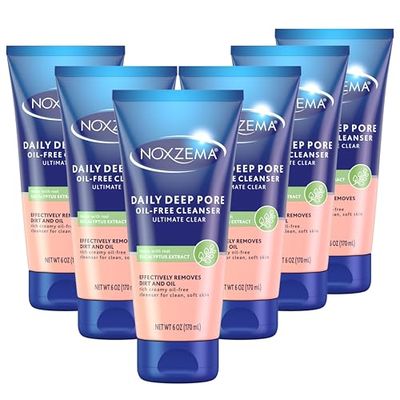 Noxzema Ultimate Clear Daily Deep Pore Oil-Free Cleanser for Soft, Smooth Skin Daily Face Wash for Women and Men, Facial Cleanser for Acne Prone Skin, 6 Oz Ea (Pack of 6)