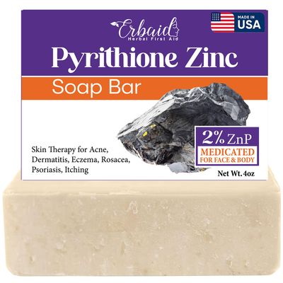 Pyrithione Zinc Soap Bar for Face &amp; Body, 4oz | 2% ZnP Bar Soap Skin Repair Cleanser for Acne, Rosacea, Eczema, Dermatitis, Psoriasis, Itching | Cleansing, Calming Zinc Facial Wash Made in USA