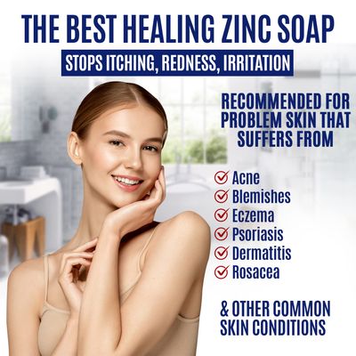 Pyrithione Zinc Soap Bar for Face & Body, 4oz | 2% ZnP Bar Soap Skin Repair Cleanser for Acne, Rosacea, Eczema, Dermatitis, Psoriasis, Itching | Cleansing, Calming Zinc Facial Wash Made in USA