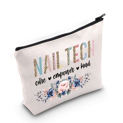 WZMPA Nail Technician Cosmetic Makeup Bag Nail Artist Gift Nail Tech Care Empower Kind Floral Makeup Zipper Pouch Bag Manicurist Merchandise (Nail Tech Care)