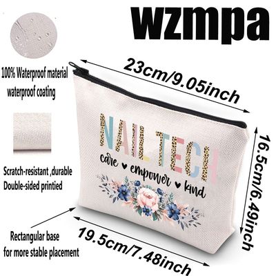 WZMPA Nail Technician Cosmetic Makeup Bag Nail Artist Gift Nail Tech Care Empower Kind Floral Makeup Zipper Pouch Bag Manicurist Merchandise (Nail Tech Care)