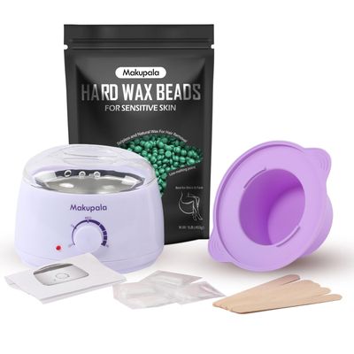 Waxing Kit for Women, Wax Melt Warmer for Hair Removal with 16oz Wax Beads, Home Hard Wax Pot for Sensitive Skin, Brazilian Waxing, Body, Bikini, Face, Legs, Chest, Easy Clean Durable Silicone Bowl