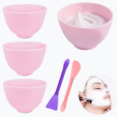 Rowcay 4 Piece Silicone Mixing Bowls, 3.93 Inch Microwaveable Silicone Bowl with Dual Ended Stirring Sticks for Facial Masks, Mud Masks, and Other Skin Care Products Facial Bowls for Aestheticians