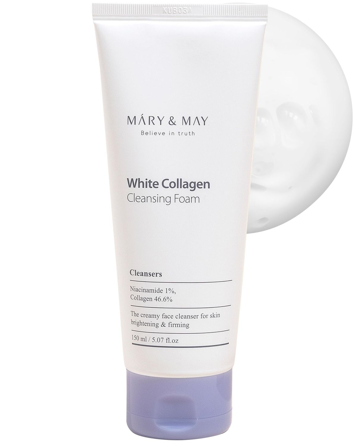 Mary&amp;May White Collagen Cleansing Foam - Deep Cleansing, Hydrating Formula for Firm and Radiant Skin with Niacinamide - Korean Skincare, EWG Green Grade, Hypoallergenic, 5.07 fl.oz.