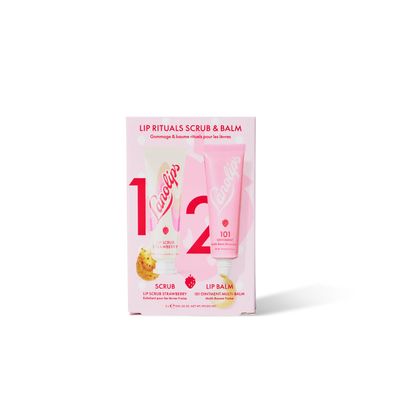 Lanolips Strawberry Lip Scrub &amp; Lip Balm Set - Lip Rituals Lip Care Kit Infused with Pure Lanolin &amp; Strawberry Extract - Gently Smoothes and Hydrates Dry Skin (2 Count)