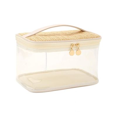 RSRSLEII Boho Large Clear PVC Waterproof Makeup Bag with handle, Transparent Zipper Cosmetic Bag for Travel, Beach Bag for Sun screen Skincare (01Large size-Beige)