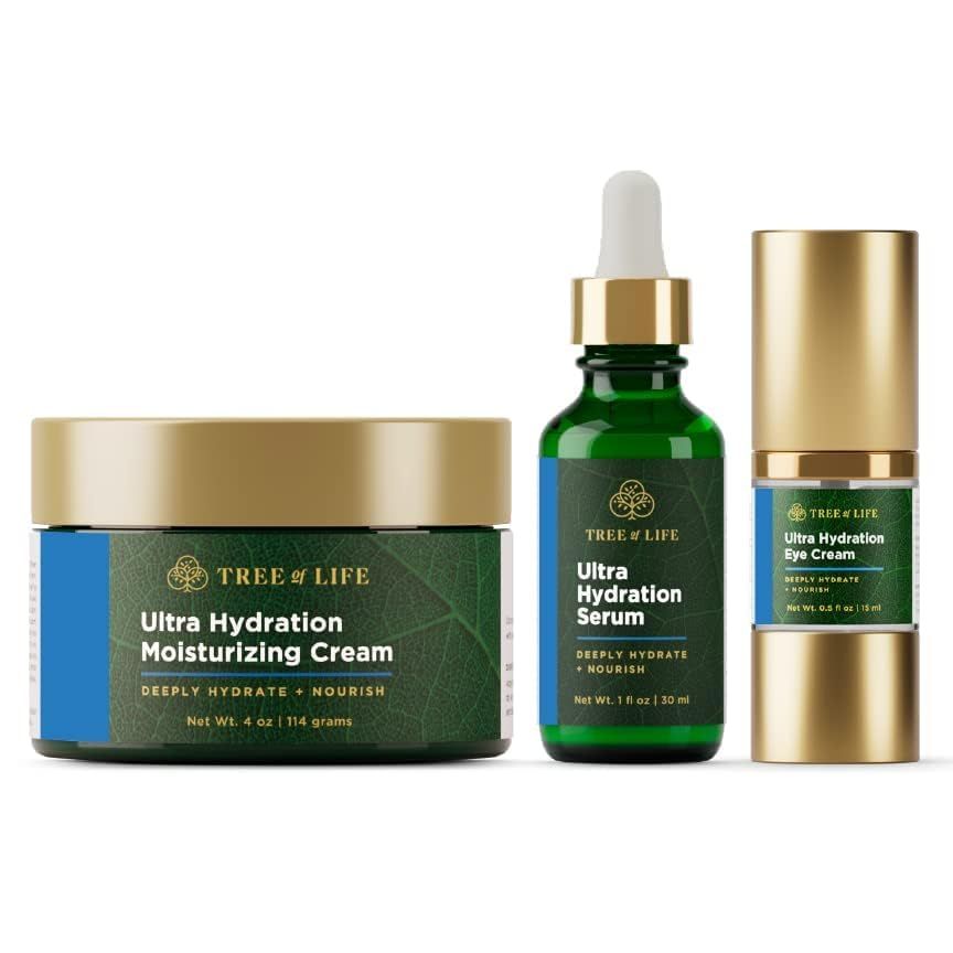 Tree of Life Hydrating Facial Skincare Set, Moisturizing Regimen with Face Cream (4 Oz) , Serum (1 Fl Oz) and Eye Cream (0.5 Oz)